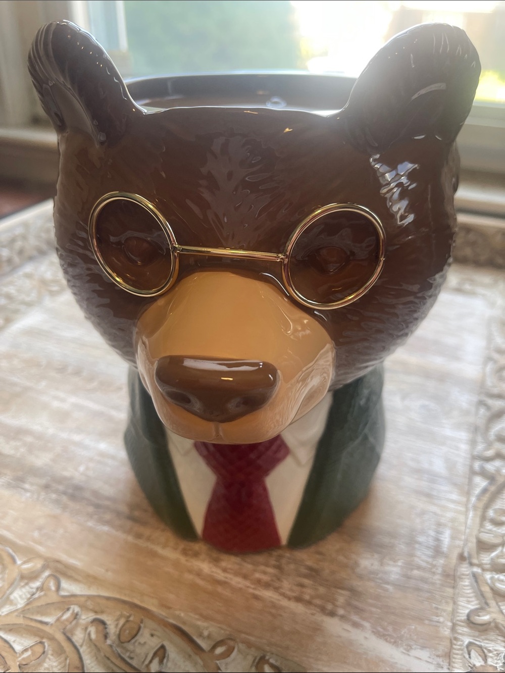 Bath & Body Works Brown Bear Planter with Gold Glasses